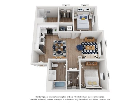 Floor plan for 2 beds, 2 baths, 825 sqft